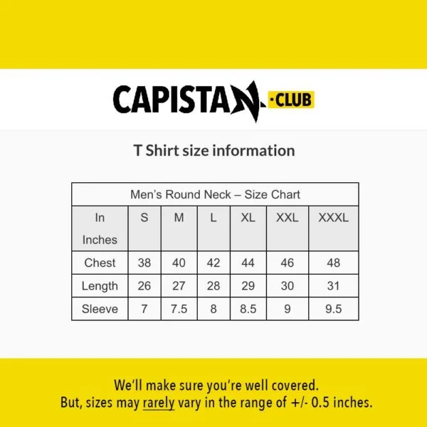 CapistanClub men Round Neck anti communist T-Shirt size chart.