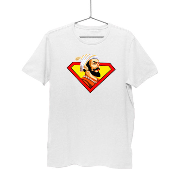 Shivaji Maharaj Super man white T-shirt. India best price free delivery cod Capistan Club for men Myntra Souled store bewkoof amazon