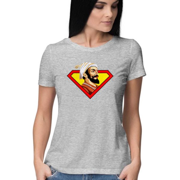 Shivaji Maharaj Super man T shirt india best price free delivery cod capistan club Melange Grey Tshirts for women
