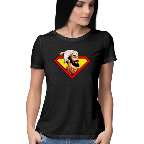 Shivaji Maharaj Super man T shirt india best price free delivery cod capistan club black Tshirts for women