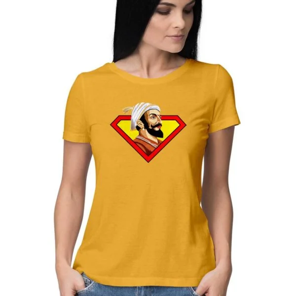 Shivaji Maharaj Super man T shirt india best price free delivery cod capistan club golden yellow Tshirts for women