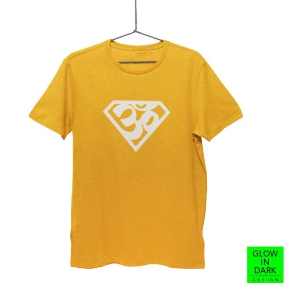 Super AUM Glow in dark golden yellow round neck T shirt best price cash on delivery free shipping men women capistan club