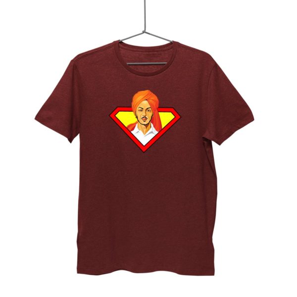Bhagat Singh T-shirt | Maroon. Round neck for men. Cash on delivery. Free-shipping. Best price only on Capistan Club.