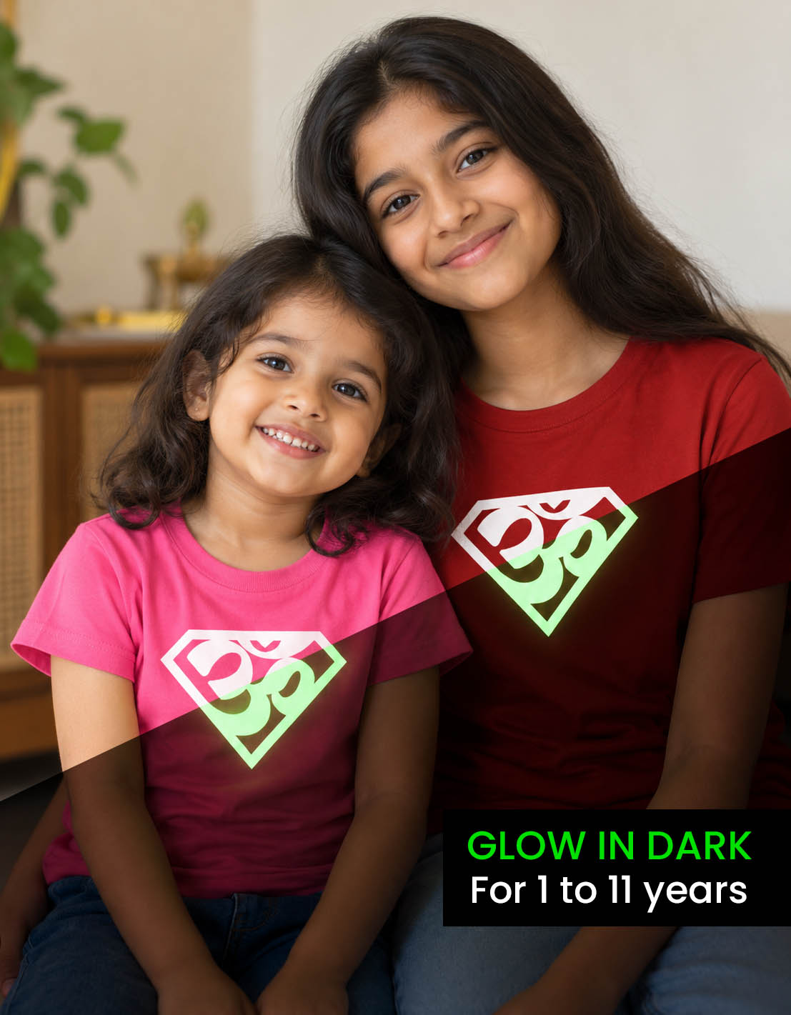 Super Aum Glow n Dark – Girl's Crew Neck T-Shirt 1 Glow in dark T shirts for girls. 11 to 2 years old.